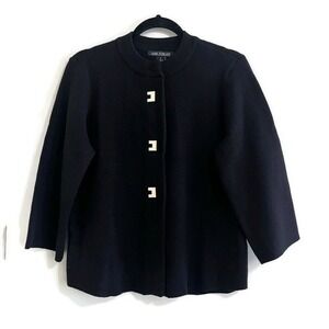 Love‎ Forever Women Knit Jacket Small Black Career Office Military Gold Button